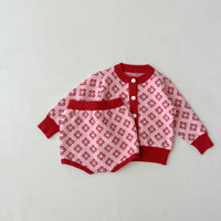 Load image into Gallery viewer, 2 Pieces Set Baby Girls Checked Crochet Cardigan Knitwear And Shorts Wholesale 220929844
