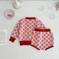 Load image into Gallery viewer, 2 Pieces Set Baby Girls Checked Crochet Cardigan Knitwear And Shorts Wholesale 220929844
