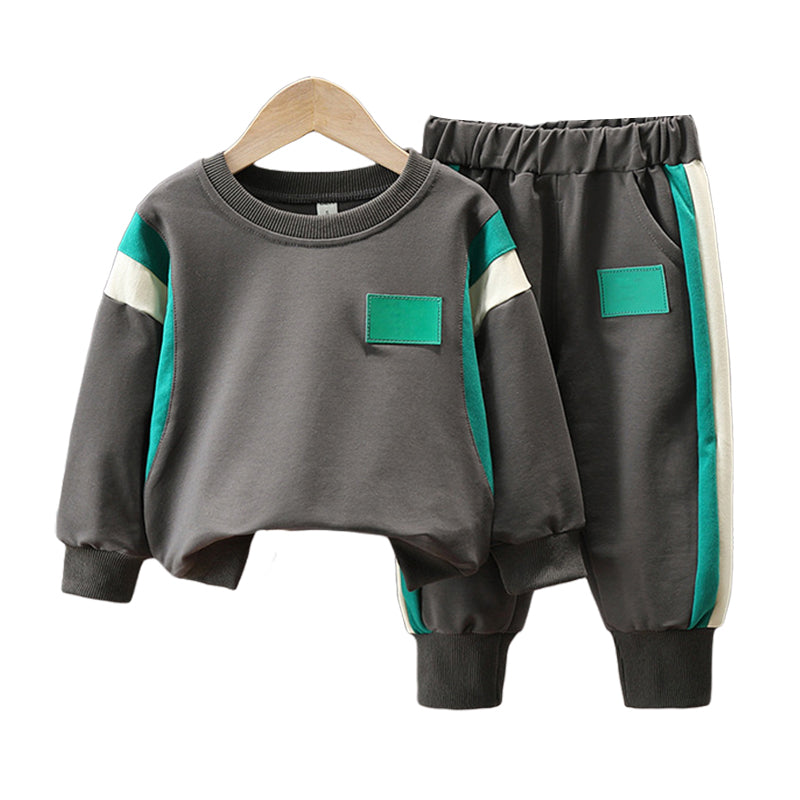 2 Pieces Set Baby Kid Boys Color-blocking Hoodies Swearshirts And Pants Wholesale 220929870
