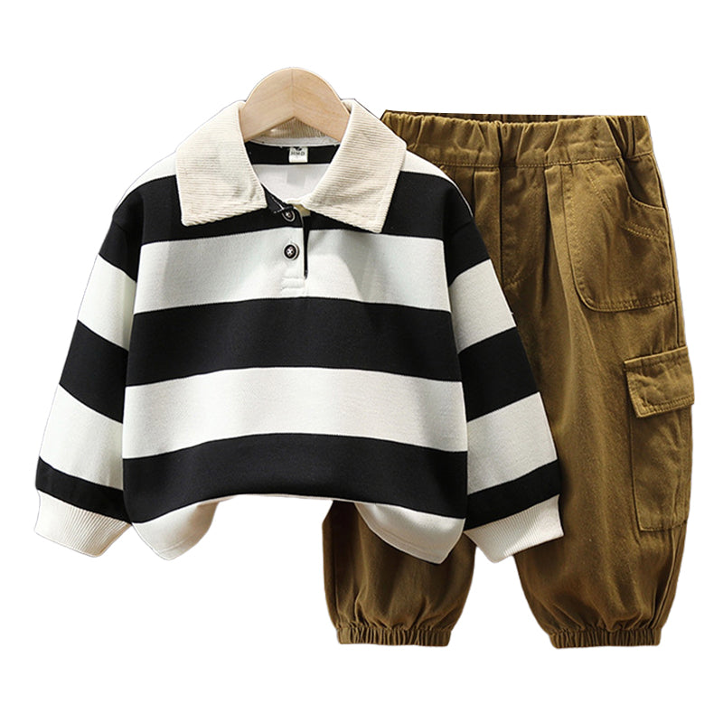 2 Pieces Set Baby Kid Boys Striped Polo Shirts And Pants Wholesale 220929887
