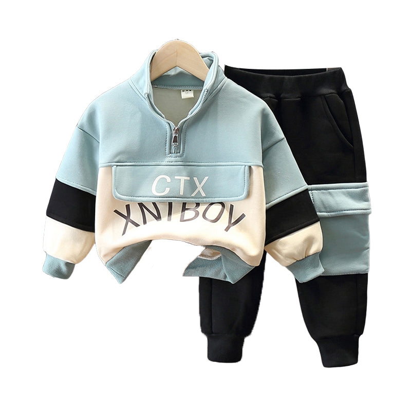 2 Pieces Set Baby Kid Unisex Letters Color-blocking Hoodies Swearshirts And Pants Wholesale 22092989