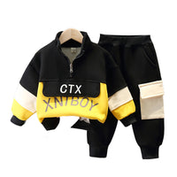 Load image into Gallery viewer, 2 Pieces Set Baby Kid Unisex Letters Color-blocking Hoodies Swearshirts And Pants Wholesale 22092989
