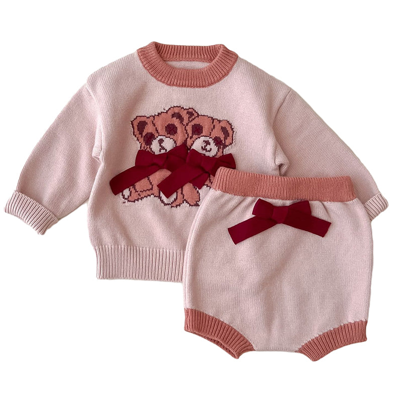 2 Pieces Set Baby Girls Cartoon Bow Crochet Sweaters And Shorts Wholesale 220929899