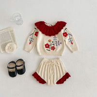 Load image into Gallery viewer, 2 Pieces Set Baby Girls Embroidered Knitwear Sweaters And Solid Color Shorts Wholesale 220929909
