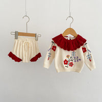 Load image into Gallery viewer, 2 Pieces Set Baby Girls Embroidered Knitwear Sweaters And Solid Color Shorts Wholesale 220929909
