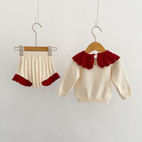 Load image into Gallery viewer, 2 Pieces Set Baby Girls Embroidered Knitwear Sweaters And Solid Color Shorts Wholesale 220929909
