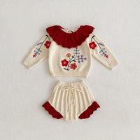 Load image into Gallery viewer, 2 Pieces Set Baby Girls Embroidered Knitwear Sweaters And Solid Color Shorts Wholesale 220929909
