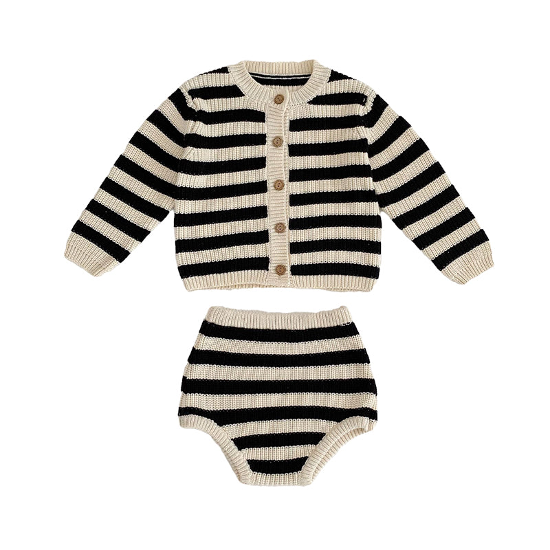 2 Pieces Set Baby Unisex Striped Cardigan Knitwear And Shorts Wholesale 220929911