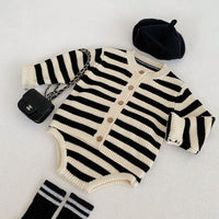 Load image into Gallery viewer, 2 Pieces Set Baby Unisex Striped Cardigan Knitwear And Shorts Wholesale 220929911
