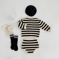 Load image into Gallery viewer, 2 Pieces Set Baby Unisex Striped Cardigan Knitwear And Shorts Wholesale 220929911
