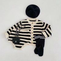 Load image into Gallery viewer, 2 Pieces Set Baby Unisex Striped Cardigan Knitwear And Shorts Wholesale 220929911
