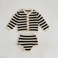 Load image into Gallery viewer, 2 Pieces Set Baby Unisex Striped Cardigan Knitwear And Shorts Wholesale 220929911
