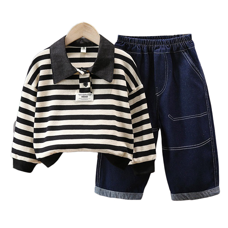 2 Pieces Set Baby Kid Boys Striped Crochet Polo Shirts And Solid Color Pants Wholesale 220929933