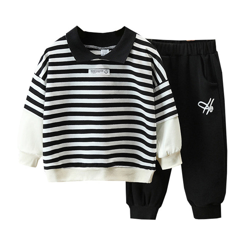 2 Pieces Set Baby Kid Boys Striped Print Hoodies Swearshirts And Pants Wholesale 220929936