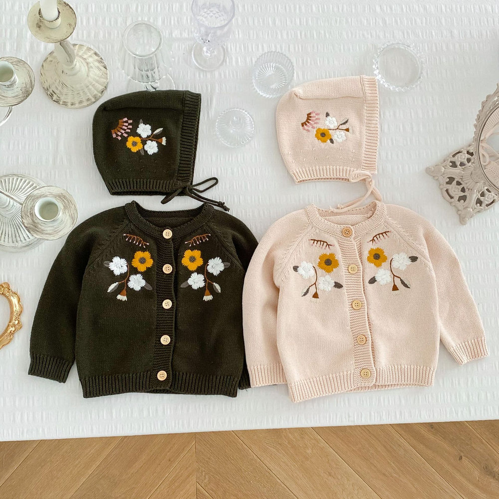 Baby Unisex Flower Embroidered Cardigan Accessories Hats Wholesale 220929963