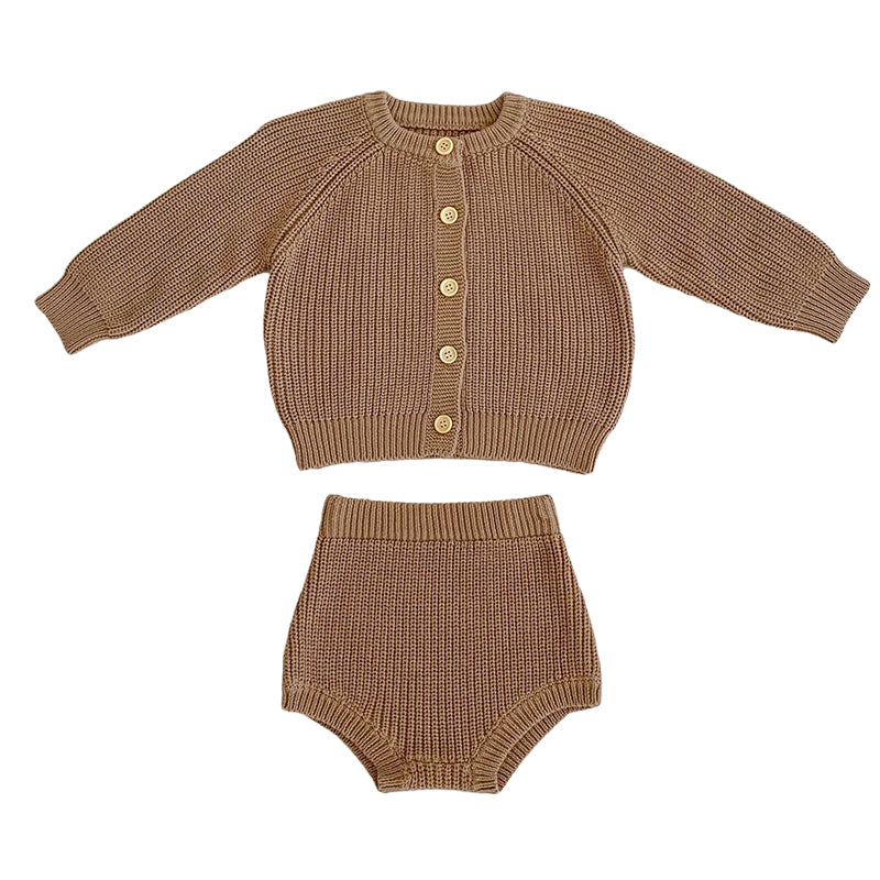 2 Pieces Set Baby Girls Solid Color Cardigan Knitwear And Shorts Wholesale 220929995