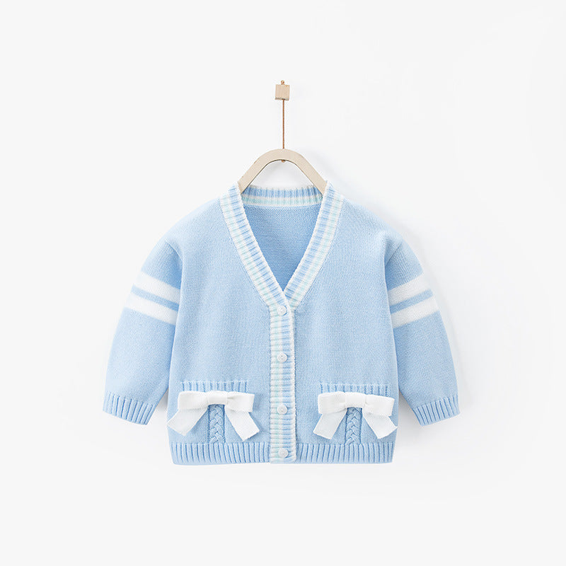 Baby Kid Girls Striped Bow Cardigan Knitwear Wholesale 221010118