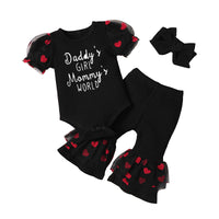 Load image into Gallery viewer, 3 Pieces Set Baby Girls Letters Love heart Rompers And Pants And Headwear Wholesale 221010126
