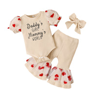 Load image into Gallery viewer, 3 Pieces Set Baby Girls Letters Love heart Rompers And Pants And Headwear Wholesale 221010126

