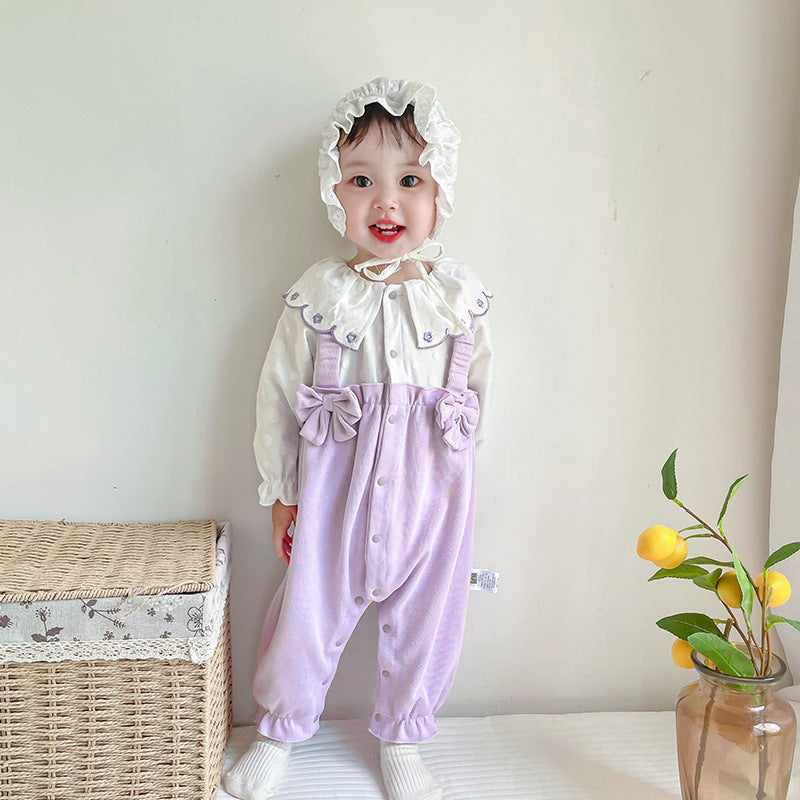 Baby Girls Flower Bow Embroidered Jumpsuits Wholesale 221010145