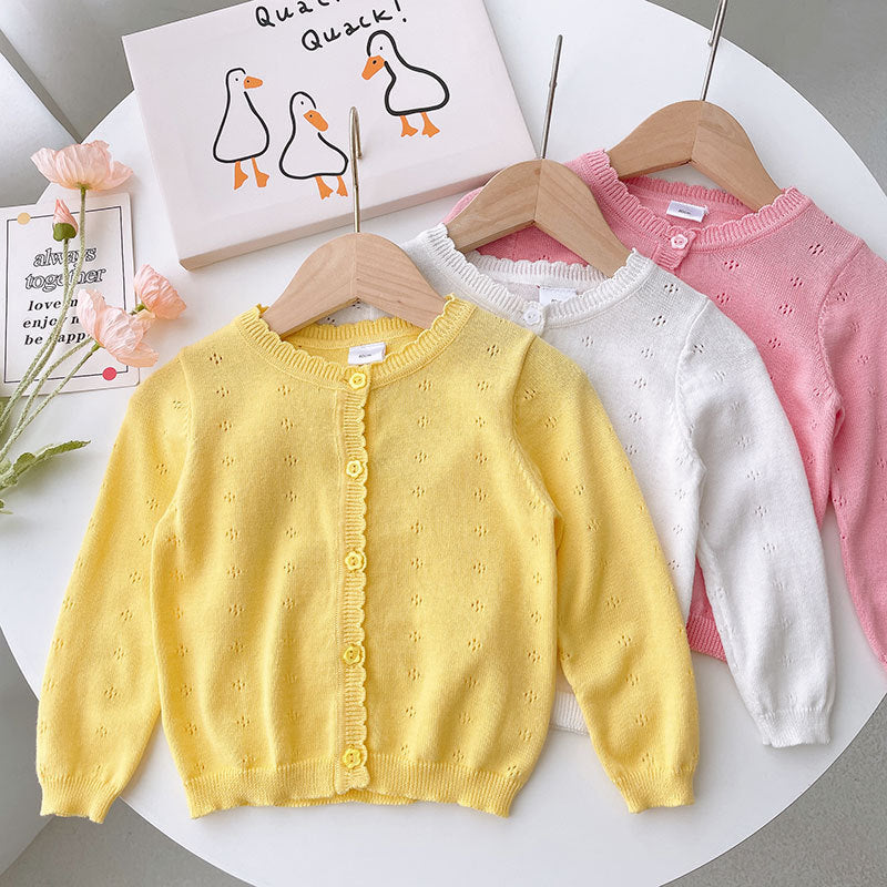 Baby Kid Girls Solid Color Crochet Cardigan Wholesale 221010161