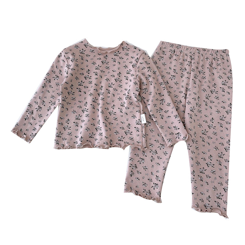 2 Pieces Set Baby Kid Girls Flower Print Tops And Pants Sleepwears Wholesale 221010166