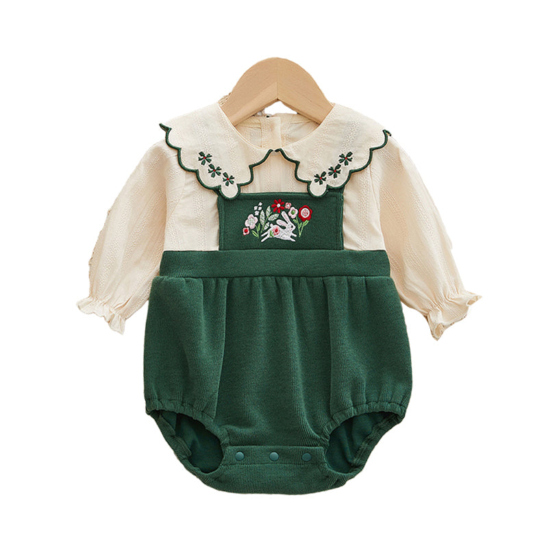 Baby Unisex Color-blocking Flower Embroidered Rompers Wholesale 221010180
