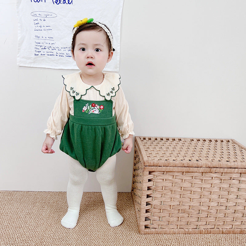 Baby Unisex Color-blocking Flower Embroidered Rompers Wholesale 221010180