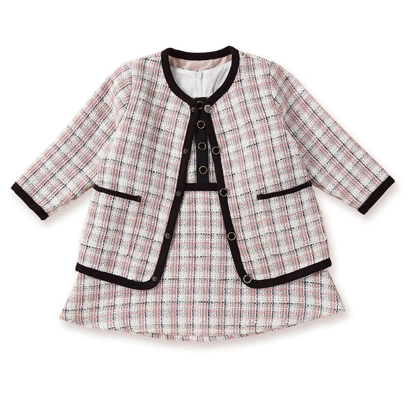2 Pieces Set Baby Kid Girls Checked Dresses And Jackets Outwears Wholesale 221010231