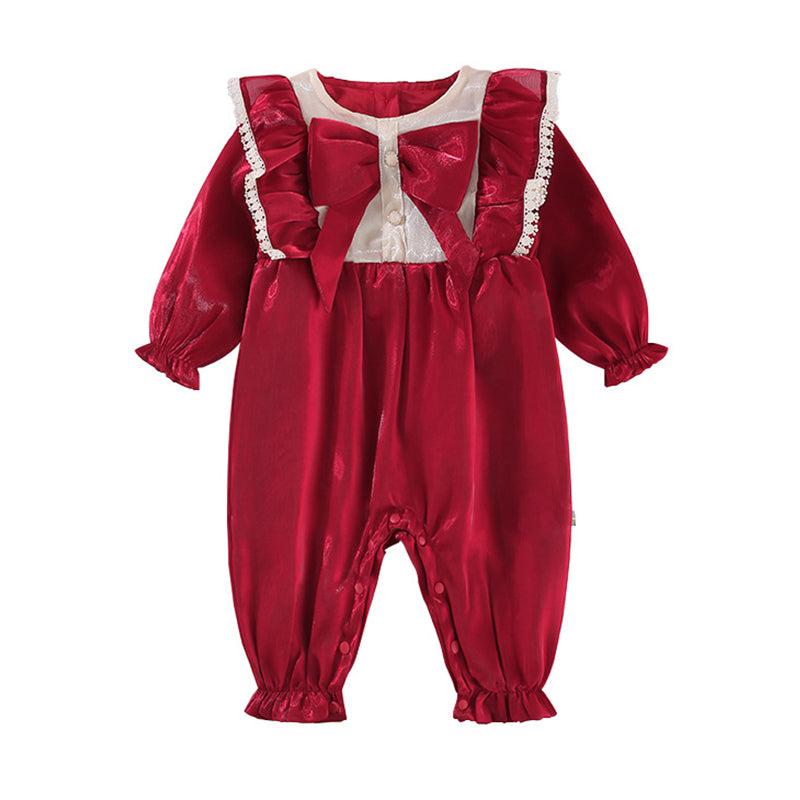 Baby Girls Color-blocking Bow Jumpsuits Wholesale 221010240