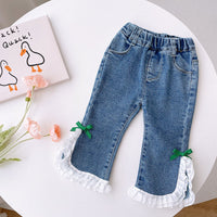 Load image into Gallery viewer, Baby Kid Girls Bow Lace Jeans Wholesale 221010250
