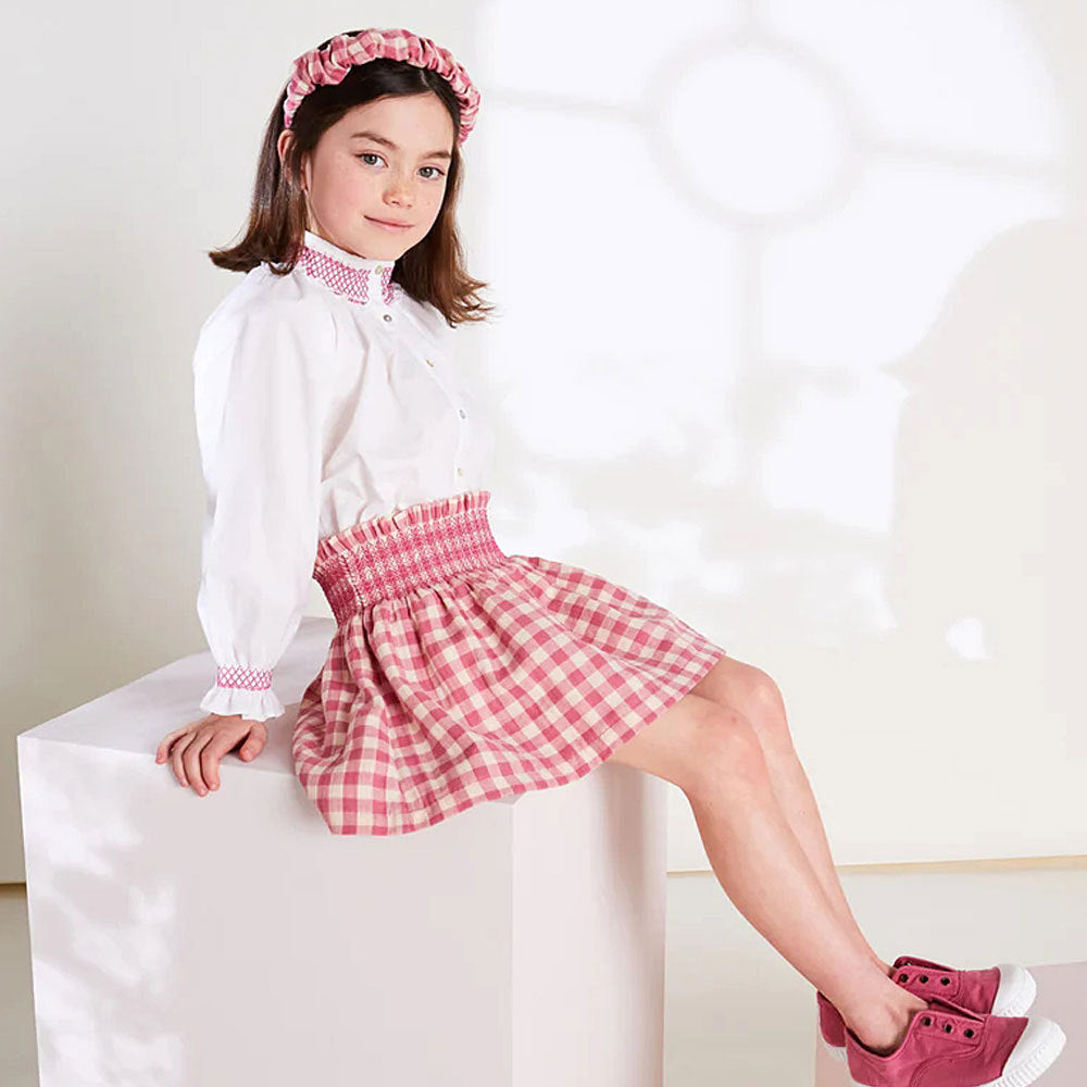 Baby Kid Girls Color-blocking Tops And Checked Skirts Wholesale 221010285