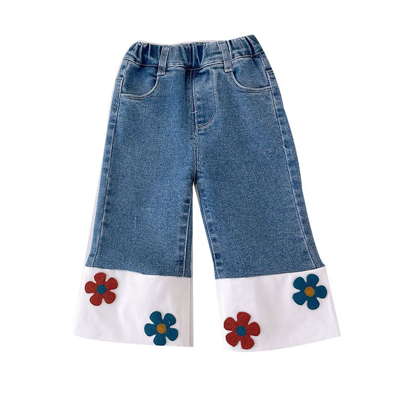 Baby Kid Girls Color-blocking Flower Pants Jeans Wholesale 221010288
