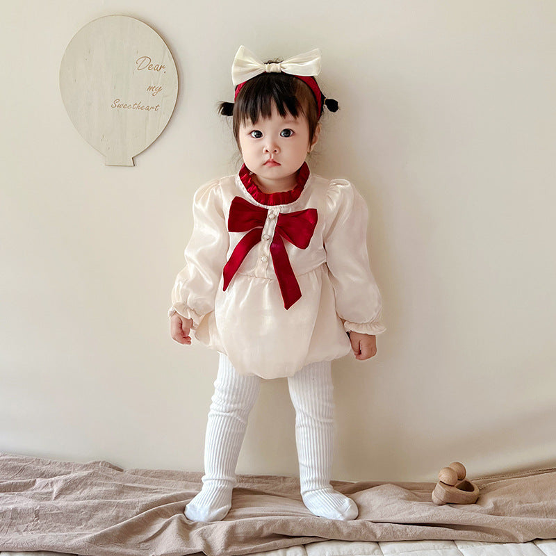 Baby Girls Color-blocking Bow Rompers Wholesale 221010306