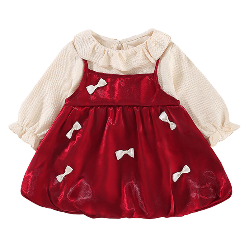 Baby Girls Color-blocking Bow Dresses Wholesale 221010317