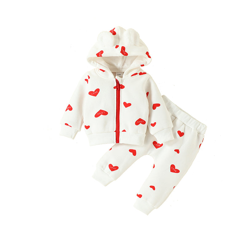 2 Pieces Set Baby Girls Letters Fruit Love heart Print Jackets Outwears And Pants Wholesale 221010334