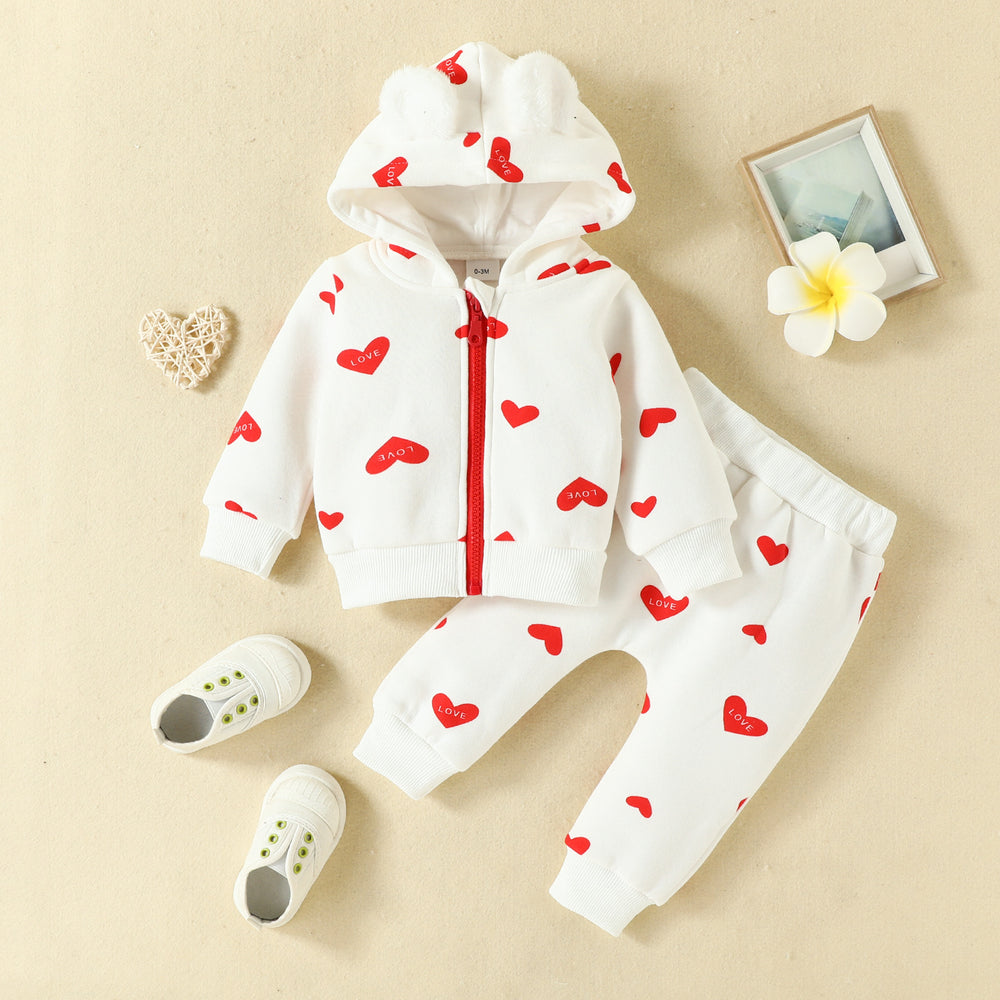 2 Pieces Set Baby Girls Letters Fruit Love heart Print Jackets Outwears And Pants Wholesale 221010334