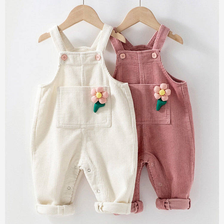 Baby Kid Girls Flower Muslin&Ribbed Jumpsuits Wholesale 221010341