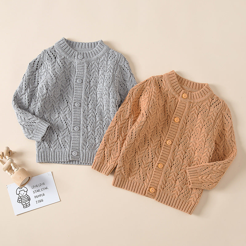 Baby Kid Unisex Solid Color Crochet Cardigan Knitwear Wholesale 22101050