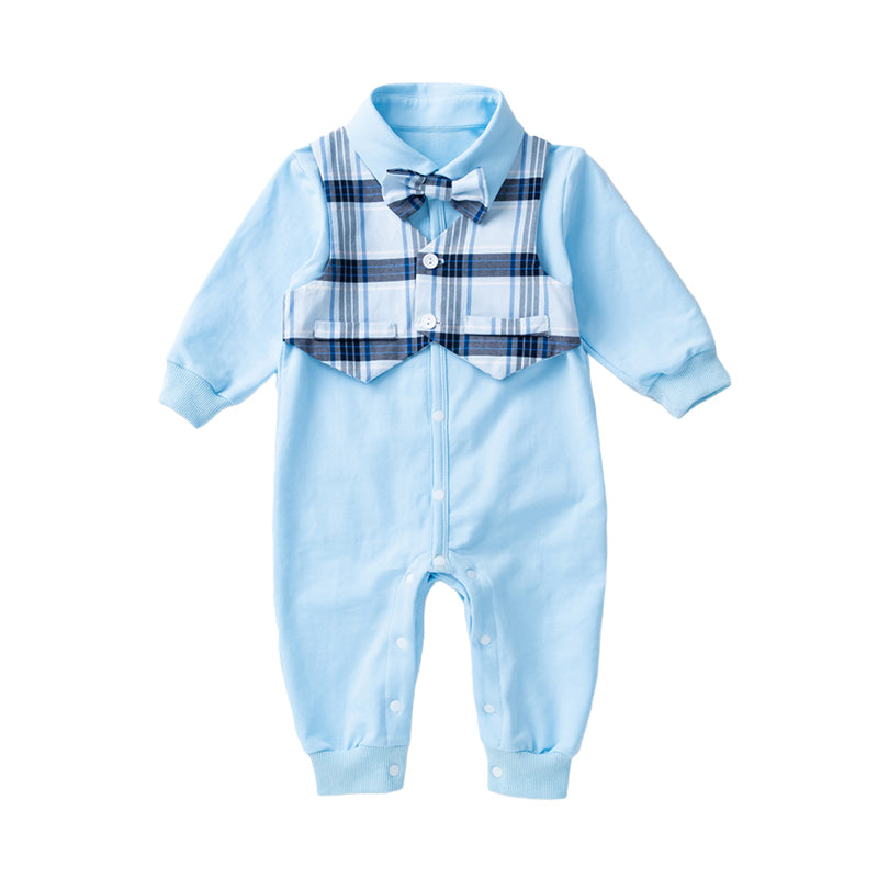 Baby Unisex Checked Bow Birthday Party Jumpsuits Wholesale 22101079