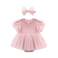 Load image into Gallery viewer, Baby Girls Solid Color Bow Lace Dresses Rompers Wholesale 221010794
