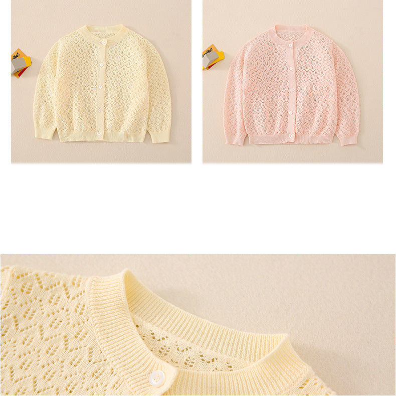 Baby Kid Girls Solid Color Crochet Cardigan Wholesale 22101095