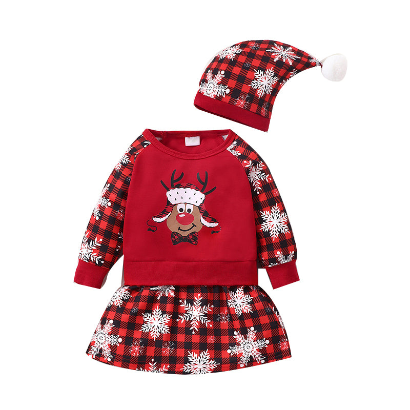 Baby Kid Girls Checked Cartoon Print Christmas Dresses Wholesale 221011151