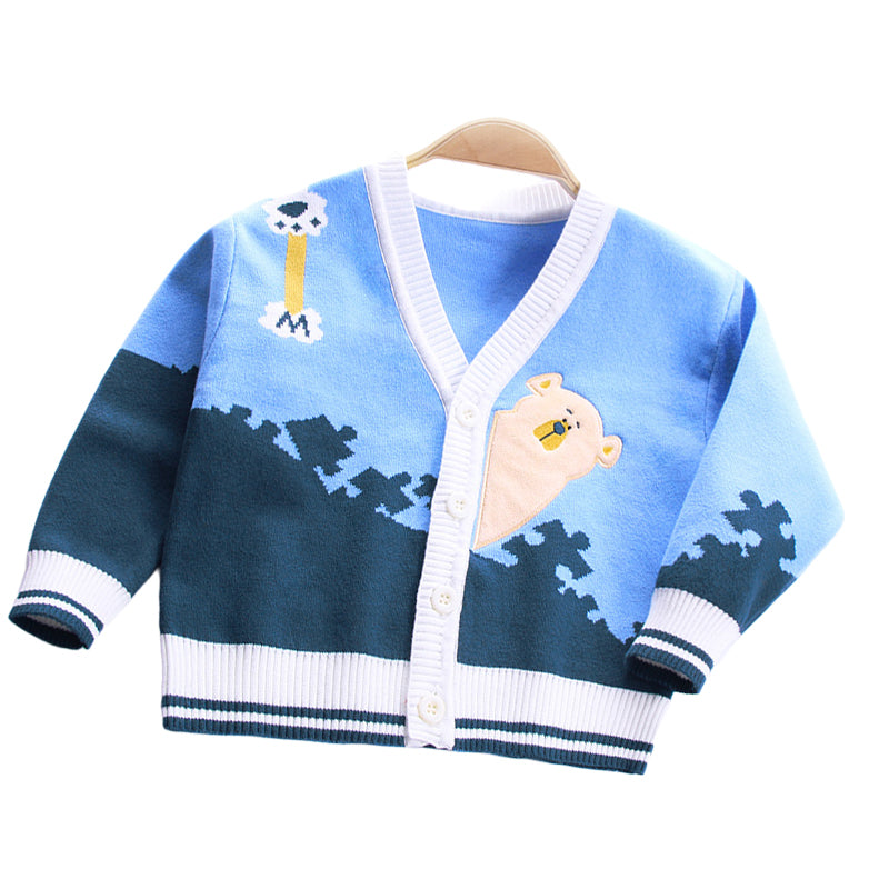 Baby Kid Unisex Color-blocking Animals Cartoon Crochet Cardigan Wholesale 221011198