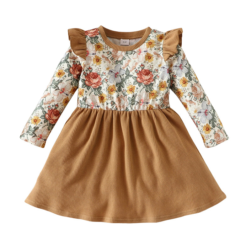 Baby Kid Girls Color-blocking Flower Print Dresses Wholesale 221011244