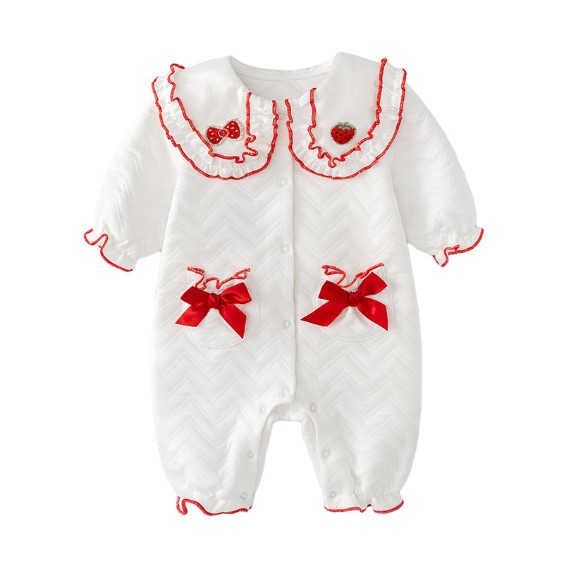 Baby Girls Fruit Bow Embroidered Jumpsuits Wholesale 221011269