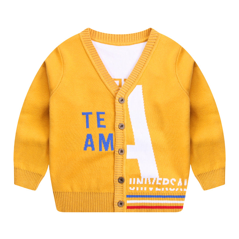 Baby Kid Boys Striped Letters Crochet Cardigan Wholesale 221011272