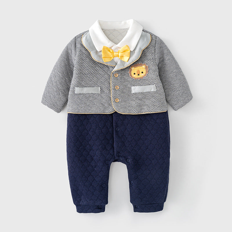 Baby Boys Color-blocking Cartoon Bow Jumpsuits Wholesale 221011308