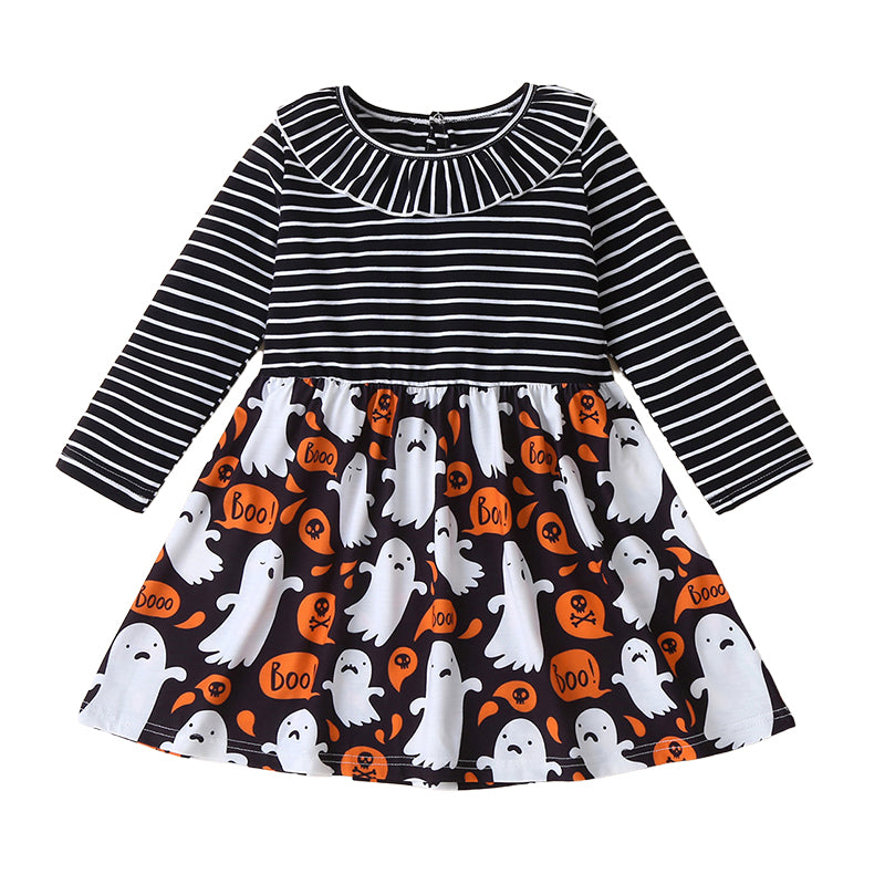 Baby Kid Girls Striped Color-blocking Halloween Dresses Wholesale 221011313