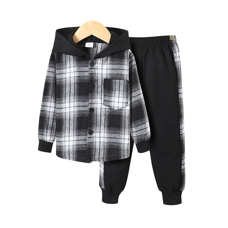 2 Pieces Set Kid Boys Checked Jackets Outwears And Pants Wholesale 221011325